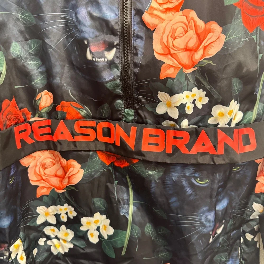 Reason Brand Floral Panther Windbreaker Jacket Hoodie Anorak Medium‎ Streetwear